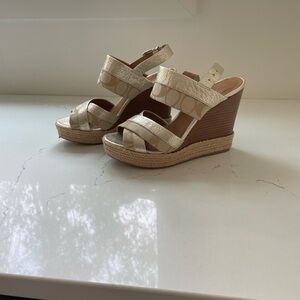 Coach Gold and Tan Wedge Sandals